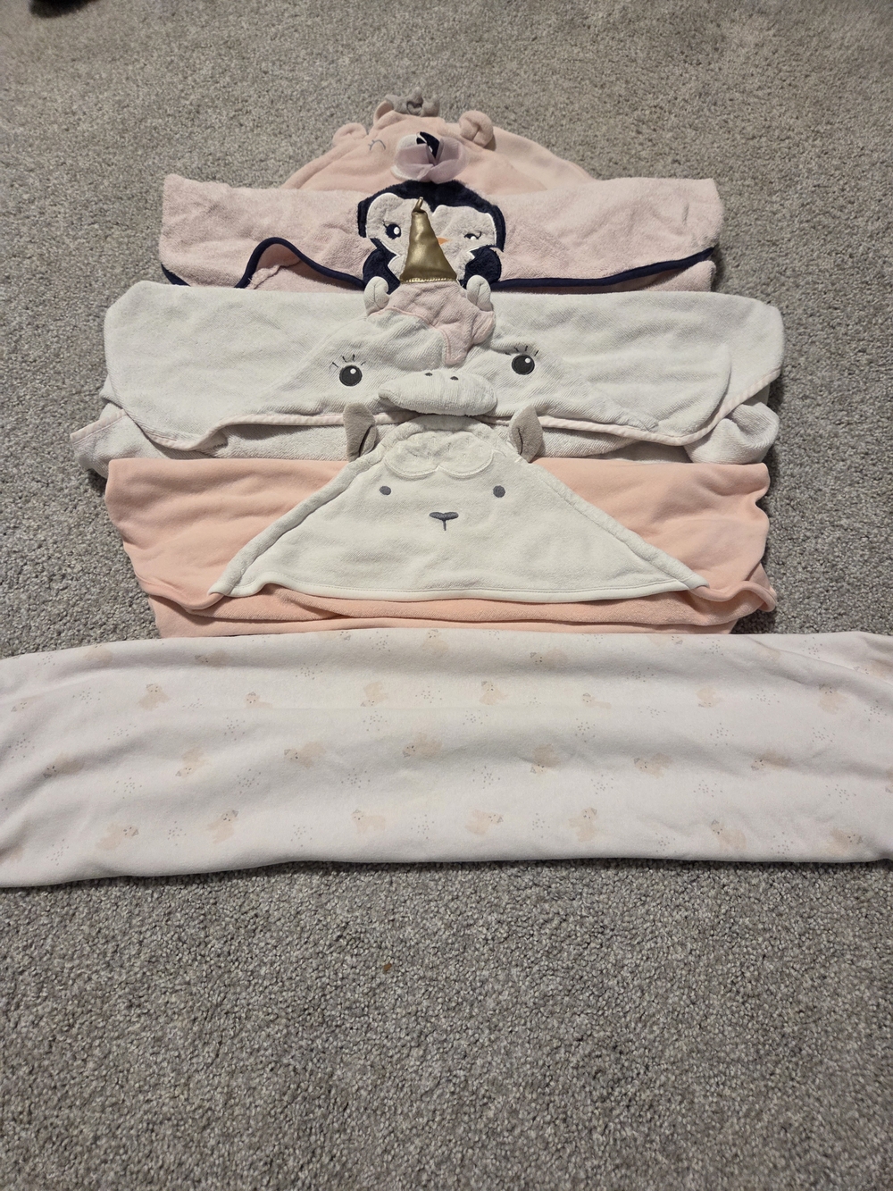 Cute Baby Hooded Towels Bundle - Pink & Cream Animal Designs